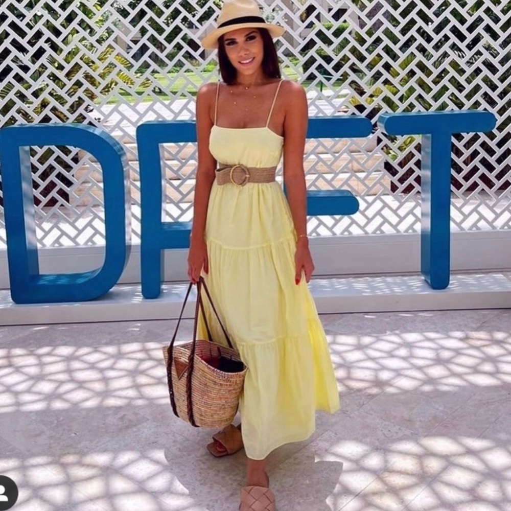 Zara yellow cotton tiered dress